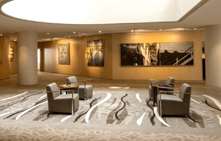 Gallery space with artworks