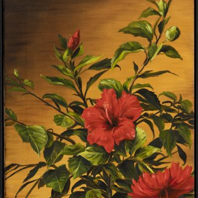 Christopher Bassi, Hibiscus, 2023, oil on canvas. (Part of a series)